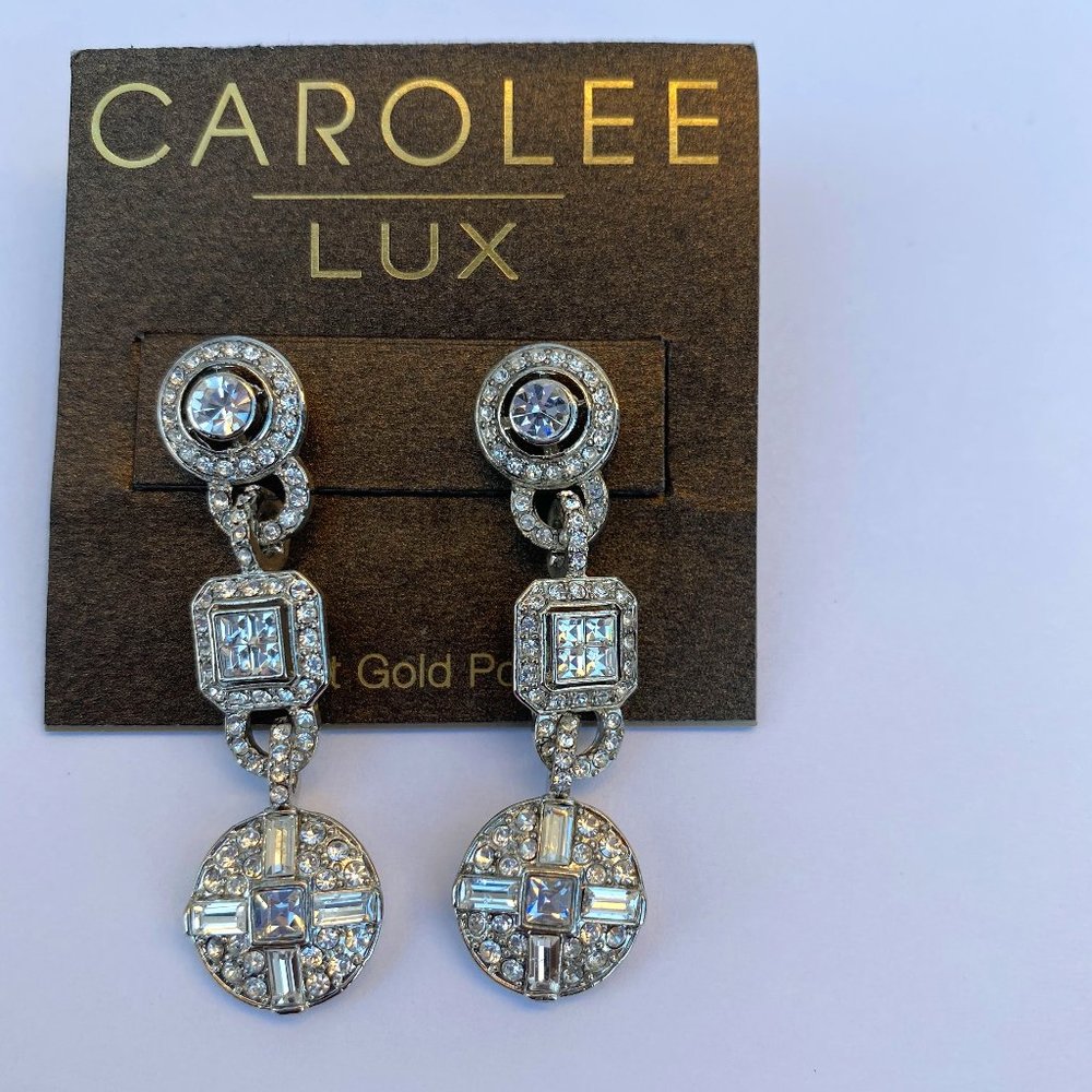 Carolee Lux Three Layer Silver Encrusted Earring